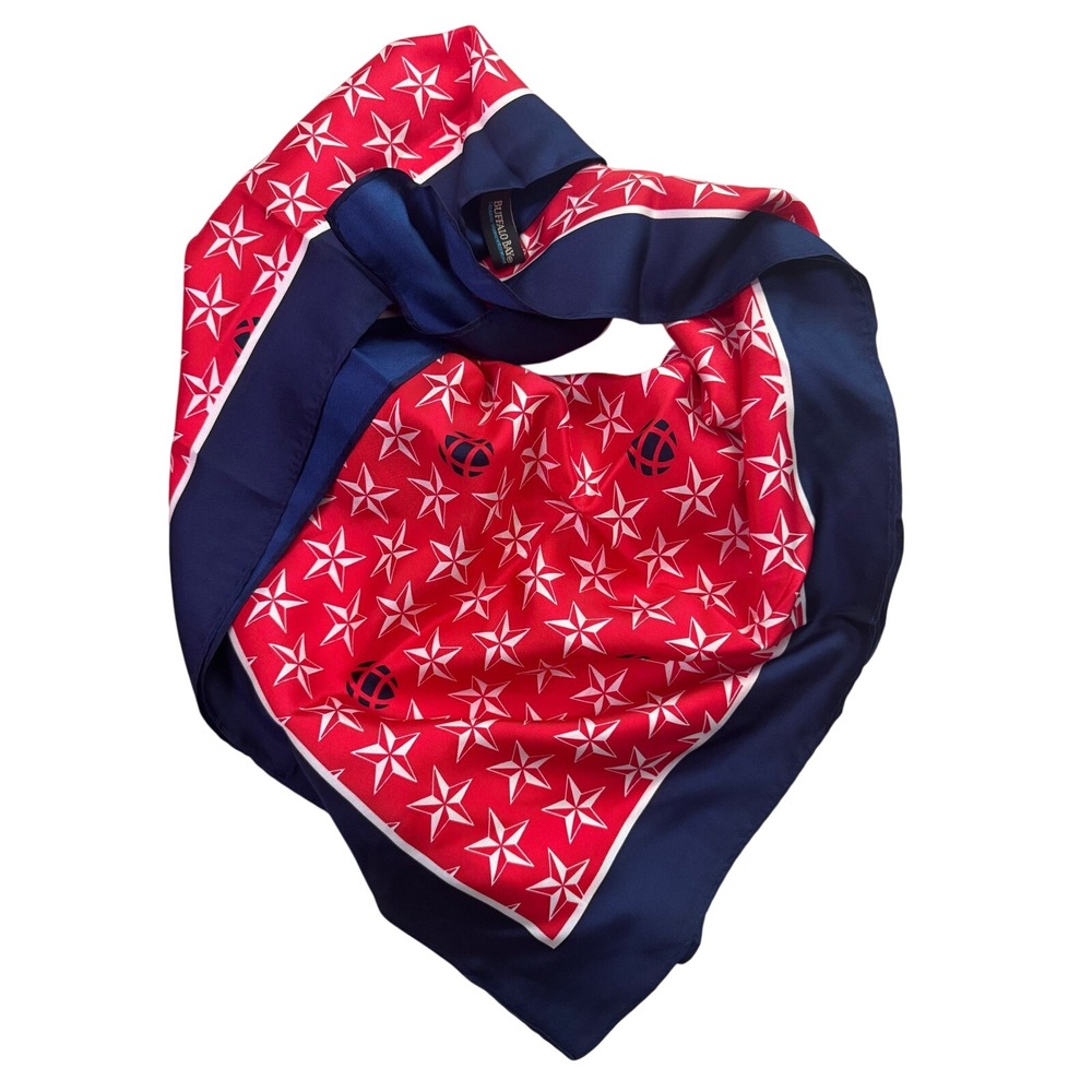 Buffalo Bay 100% Silk Twill Scarf Red Navy Blue White Star Patriotic 30x30